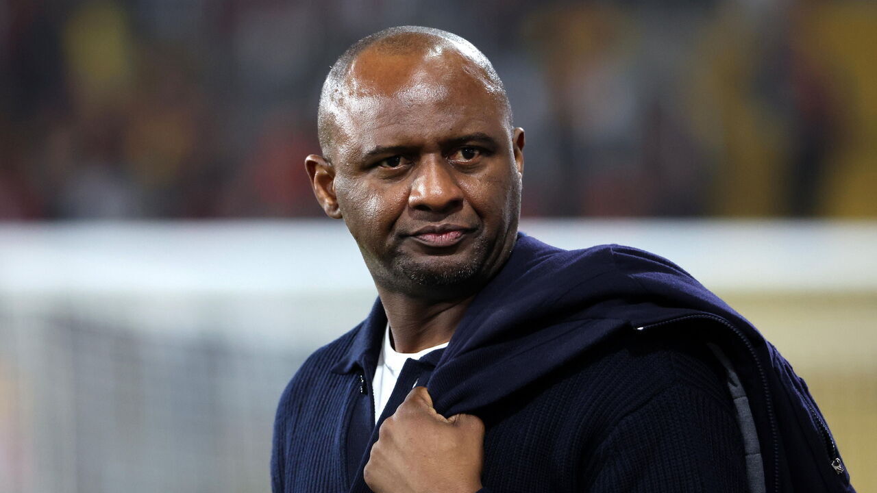 LENS, FRANCE - OCTOBER 26: French Tv DAZN presenter, Patrick Vieira reacts during the Ligue 1 McDonald's match between Racing Club de Lens and Lille OSC at Stade Bollaert-Delelis on October 26, 2024 in Lens, France.