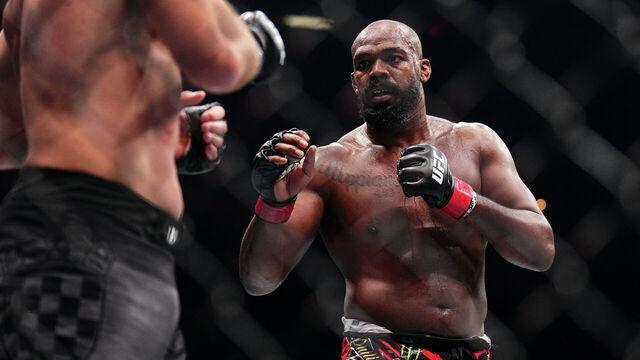 NEW YORK, NEW YORK - NOVEMBER 16: Jon Jones battles Stipe Miocic in the UFC heavyweight championship fight during the UFC 309 event at Madison Square Garden on November 16, 2024 in New York City.