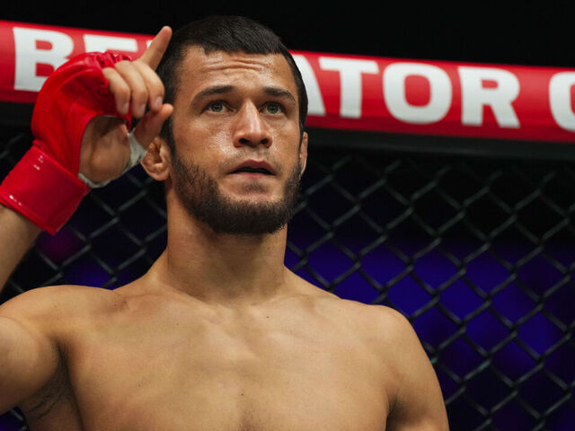 SAN DIEGO, CA - SEPTEMBER 07: Usman Nurmagomedov looks on before fighting against Alexander Shabliy during Bellator Champions Series: San Diego at the Pechanga Arena on September 7, 2024 in San Diego, California.