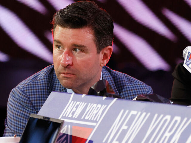 LAS VEGAS, NEVADA - JUNE 29: Chris Drury of the New York Rangers handles the draft during the 2024 Upper Deck NHL Draft at Sphere on June 29, 2024 in Las Vegas, Nevada.