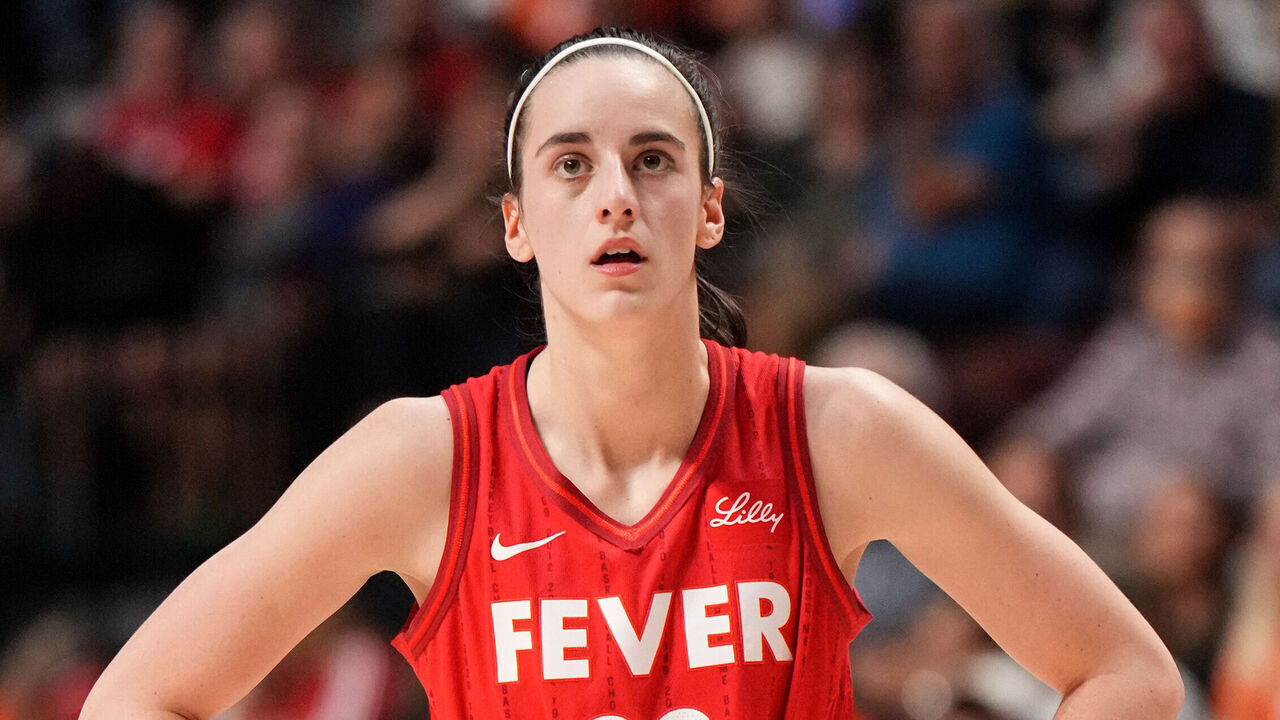 UNCASVILLE, CT - SEPTEMBER 25: Caitlin Clark #22 of the Indiana Fever looks on during the game against the Connecticut Sun during Round one Game two of the 2024 WNBA Playoffs on September 25, 2024 at the Mohegan Sun Arena in Uncasville, Connecticut. Mandatory Copyright Notice: Copyright 2024 NBAE