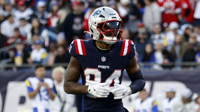 FOXBOROUGH, MA - NOVEMBER 17: New England Patriots wide receiver Kendrick Bourne (84) during a game between the New England Patriots and the Los Angeles Rams on November 17, 2024, at Gillette Stadium in Foxborough, Massachusetts.