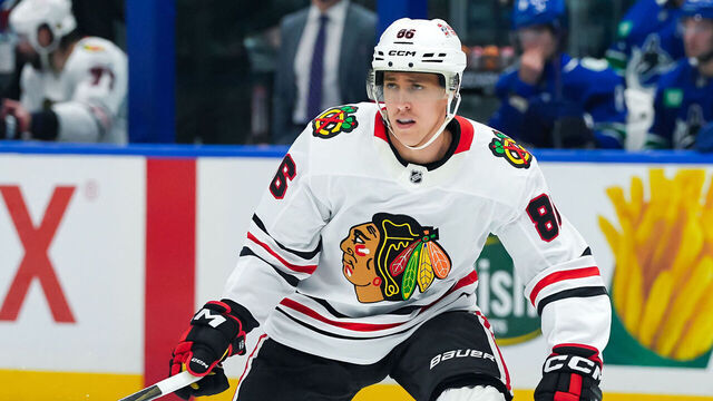VANCOUVER, CANADA - NOVEMBER 16: Teuvo Teravainen #86 of the Chicago Blackhawks skates during the third period of their NHL game against the Vancouver Canucks at Rogers Arena on November 16, 2024 in Vancouver, British Columbia, Canada.