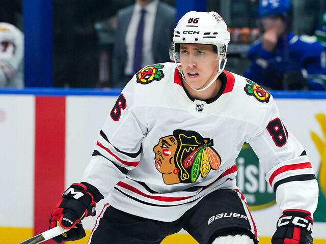 VANCOUVER, CANADA - NOVEMBER 16: Teuvo Teravainen #86 of the Chicago Blackhawks skates during the third period of their NHL game against the Vancouver Canucks at Rogers Arena on November 16, 2024 in Vancouver, British Columbia, Canada.