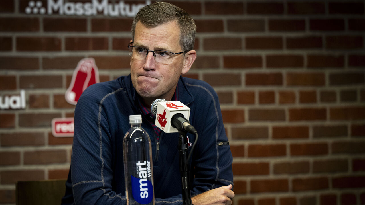 BOSTON, MA - SEPTEMBER 30: President & CEO Sam Kennedy of the Boston Red Sox addresses the media during an end of season press conference on September 30, 2024 at Fenway Park in Boston, Massachusetts.