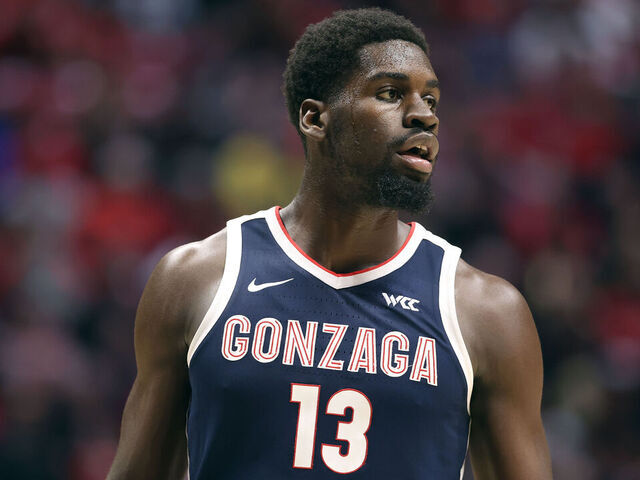 SAN DIEGO, CALIFORNIA - NOVEMBER 18: Graham Ike #13 of the Gonzaga Bulldogs looks on during the second half of a game against the San Diego State Aztecs at Viejas Arena at San Diego State University on November 18, 2024 in San Diego, California.