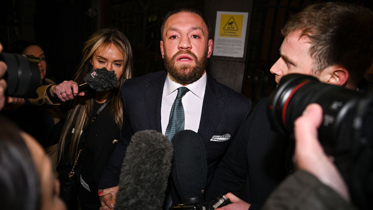 Dublin , Ireland - 22 November 2024; Mr Conor McGregor leaves court, after the court announced the jury's decision in the civil action case, P Ní Laimhin v McGregor & Anor, in High Court 24 at Chancery Place in Dublin.