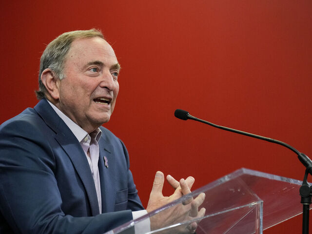 OTTAWA, Canada - NOVEMBER 19: NHL Commissioner Gary Bettman speaks during a media availability prior to a game between the Ottawa Senators and the Edmonton Oilers at Canadian Tire Centre on November 19, 2024 in Ottawa, Ontario, Canada.