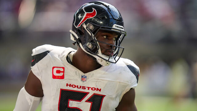 MINNEAPOLIS, MINNESOTA - SEPTEMBER 22: Will Anderson Jr. #51 of the Houston Texans looks on during the game between the Minnesota Vikings and Houston Texans at U.S. Bank Stadium on September 22, 2024 in Minneapolis, Minnesota.
