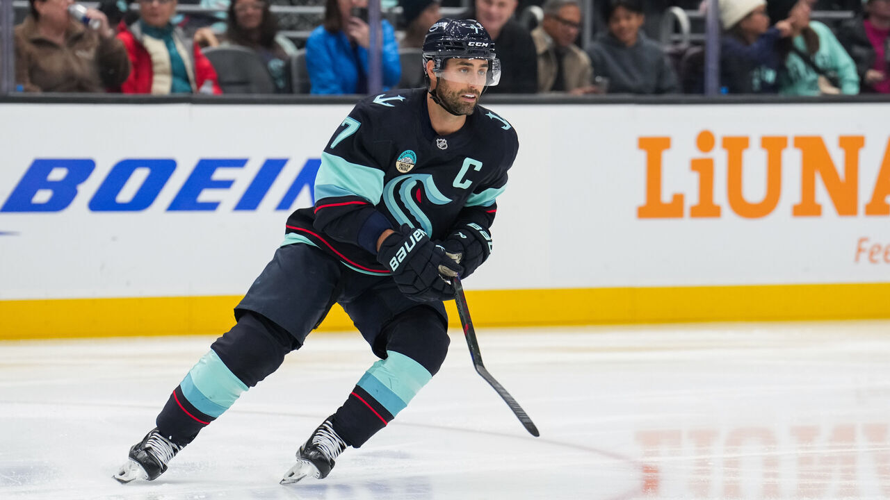 SEATTLE, WASHINGTON - NOVEMBER 12: Jordan Eberle #7 of the Seattle Kraken skates during the third period of a game against the Columbus Blue Jackets at Climate Pledge Arena on November 12, 2024 in Seattle, Washington.