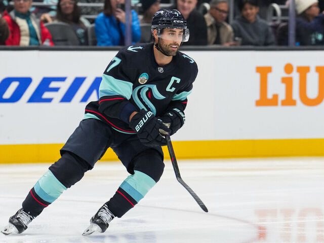 SEATTLE, WASHINGTON - NOVEMBER 12: Jordan Eberle #7 of the Seattle Kraken skates during the third period of a game against the Columbus Blue Jackets at Climate Pledge Arena on November 12, 2024 in Seattle, Washington.