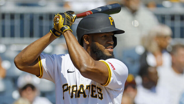 PITTSBURGH, PA - SEPTEMBER 11: Bryan De La Cruz #41 of the Pittsburgh Pirates in action against the Miami Marlins at PNC Park on September11, 2024 in Pittsburgh, Pennsylvania.