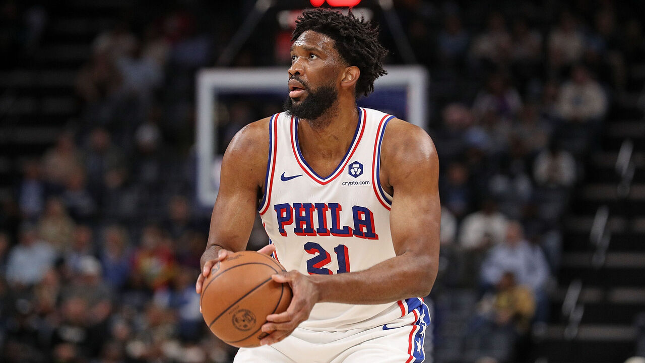 MEMPHIS, TENNESSEE - NOVEMBER 20: Joel Embiid #21 of the Philadelphia 76ers looks to shoot during the first half against the Memphis Grizzlies at FedExForum on November 20, 2024 in Memphis, Tennessee.
