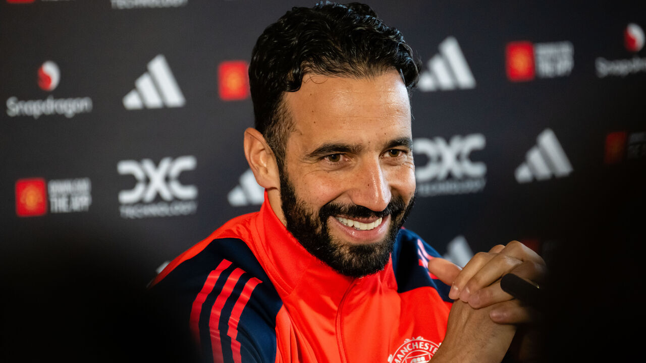 MANCHESTER, ENGLAND - NOVEMBER 22: (EXCLUSIVE COVERAGE) Head Coach Ruben Amorim of Manchester United speaks during a press conference at Carrington Training Ground on November 22, 2024 in Manchester, England.