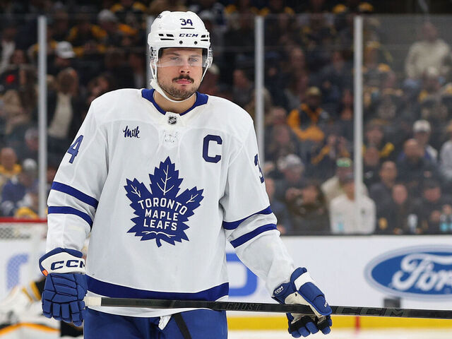 BOSTON, MA - OCTOBER 26: Toronto Maple Leafs center Auston Matthews (34) during a NHL game between Toronto Maple Leafs and Boston Bruins on October 26, 2024, at TD Garden in Boston, MA.