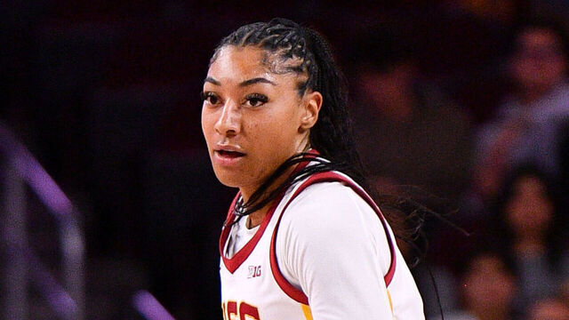 LOS ANGELES, CA - NOVEMBER 12: USC Trojans guard Kennedy Smith (11) dribbles up the court during the women's college basketball game between the Cal State Northridge Matadors and the USC Trojans on November 12, 2024 at Galen Center in Los Angeles, CA.