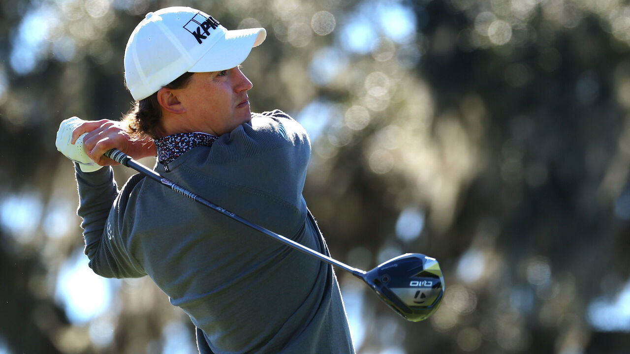 ST SIMONS ISLAND, GEORGIA - NOVEMBER 23: Maverick McNealy of the United States plays his shot from the fourth tee during the third round of The RSM Classic 2024 on the Seaside course at Sea Island Resort on November 23, 2024 in St Simons Island, Georgia.