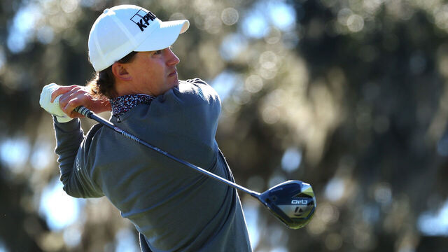 ST SIMONS ISLAND, GEORGIA - NOVEMBER 23: Maverick McNealy of the United States plays his shot from the fourth tee during the third round of The RSM Classic 2024 on the Seaside course at Sea Island Resort on November 23, 2024 in St Simons Island, Georgia.