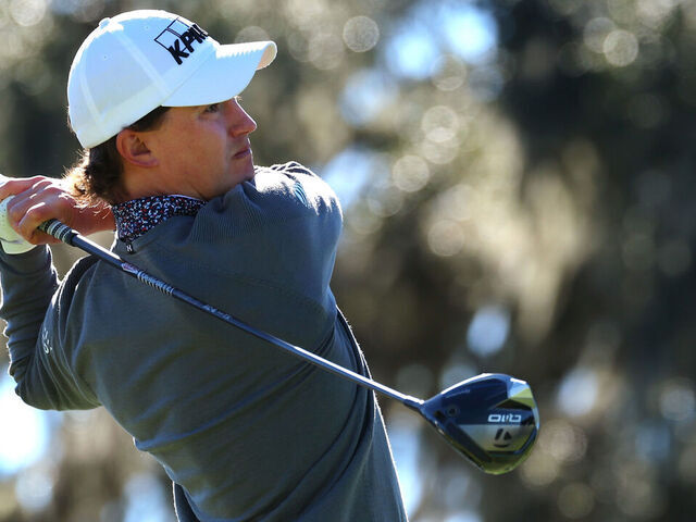 ST SIMONS ISLAND, GEORGIA - NOVEMBER 23: Maverick McNealy of the United States plays his shot from the fourth tee during the third round of The RSM Classic 2024 on the Seaside course at Sea Island Resort on November 23, 2024 in St Simons Island, Georgia.