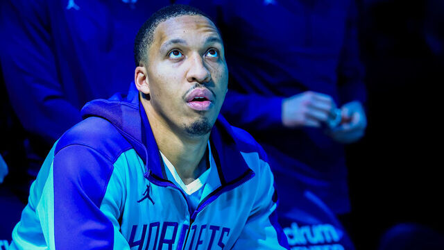 CHARLOTTE, NORTH CAROLINA - NOVEMBER 21: Grant Williams #2 of the Charlotte Hornets looks on before of a basketball game against the Detroit Pistons at Spectrum Center on November 21, 2024 in Charlotte, North Carolina.