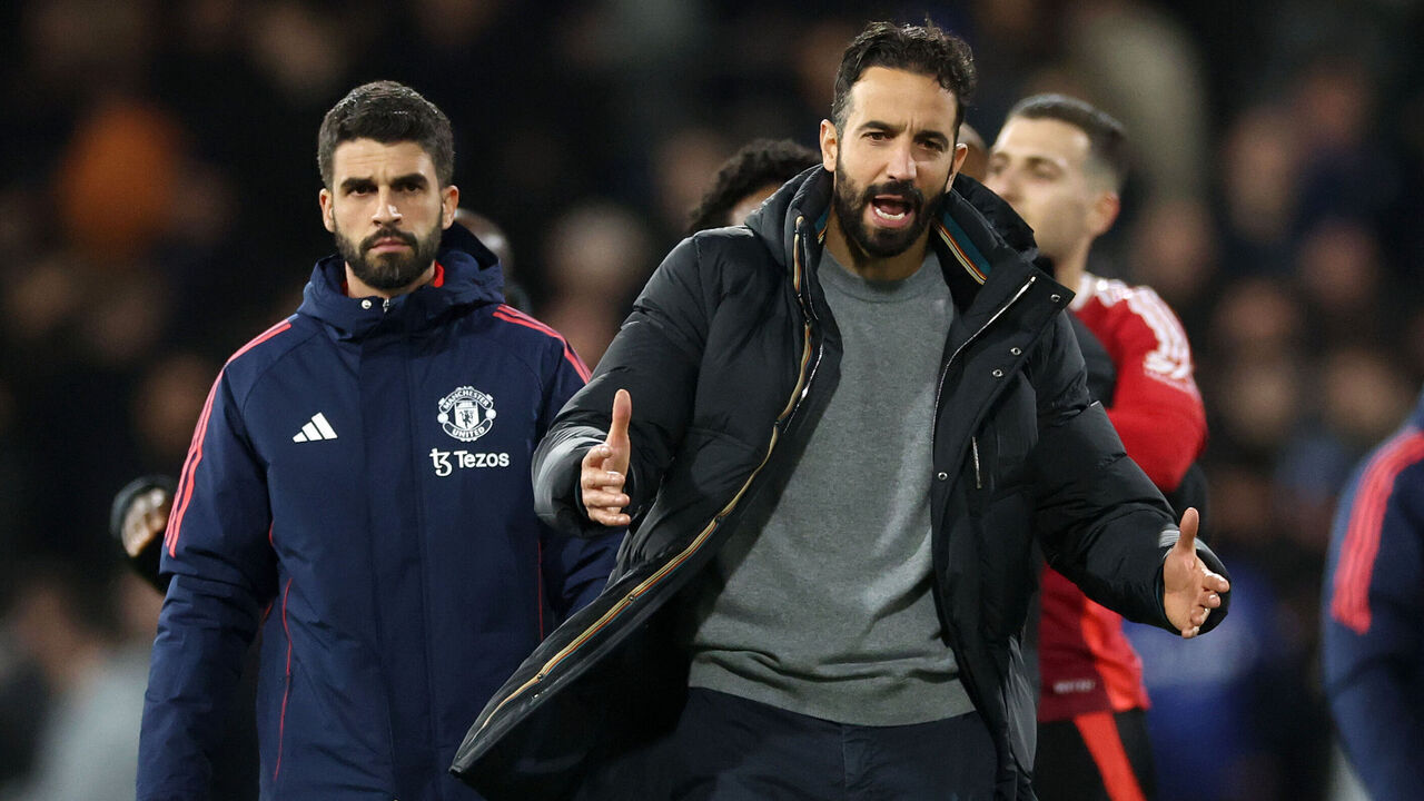 IPSWICH, ENGLAND - NOVEMBER 24: Ruben Amorim, Head Coach of Manchester United, reacts following the Premier League match between Ipswich Town FC and Manchester United FC at Portman Road on November 24, 2024 in Ipswich, England.