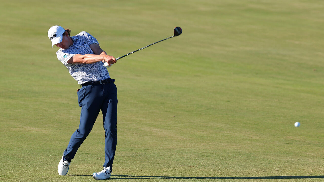 ST SIMONS ISLAND, GEORGIA - NOVEMBER 24: Maverick McNealy of the United States plays a shot on the 15th hole during the final round of The RSM Classic 2024 at Sea Island Resort on November 24, 2024 in St Simons Island, Georgia.