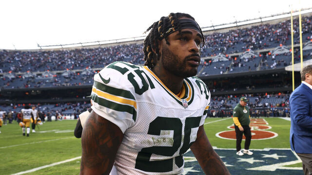 CHICAGO, ILLINOIS - NOVEMBER 17: Keisean Nixon #25 of the Green Bay Packers walks off the field after an NFL football game against the Chicago Bears at Soldier Field on November 17, 2024 in Chicago, Illinois.