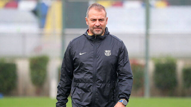Hansi Flick participates in FC Barcelona training at the Joan Gamper sports city before the Champions League match against Stade Brestois 29 in Barcelona, Spain, on November 25, 2024.