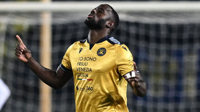 EMPOLI, ITALY - NOVEMBER 25: Keinan Davis of Udinese celebrates after scoring his team's first goal during the Serie A match between Empoli and Udinese at Stadio Carlo Castellani on November 25, 2024 in Empoli, Italy.