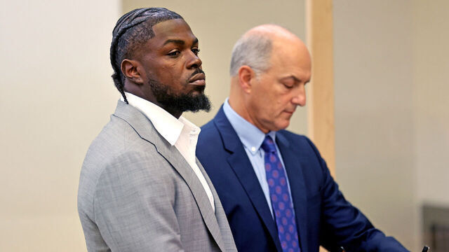 Quincy, MA - October 7: New England Patriots safety Jabrill Peppers stands at his arraignment at Quincy District Court after being arrested Saturday morning in Braintree, charged with assault and battery, assault and battery with a dangerous weapon, strangulation, and possession of a class B substance.