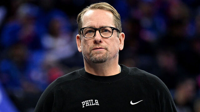 PHILADELPHIA, PENNSYLVANIA - NOVEMBER 22: Head coach Nick Nurse of the Philadelphia 76ers watches the game against the Brooklyn Nets during the NBA Emirates Cup at the Wells Fargo Center on November 22, 2024 in Philadelphia, Pennsylvania.