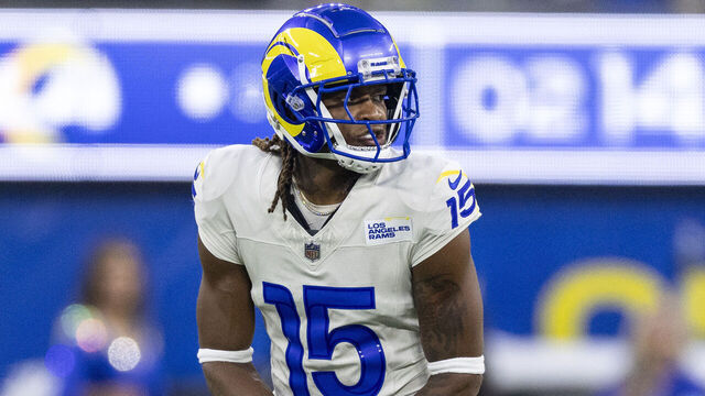 INGLEWOOD, CALIFORNIA - OCTOBER 24: Demarcus Robinson #15 of the Los Angeles lines up during an NFL Football game against the Minnesota Vikings at SoFi Stadium on October 24, 2024 in Inglewood, California.