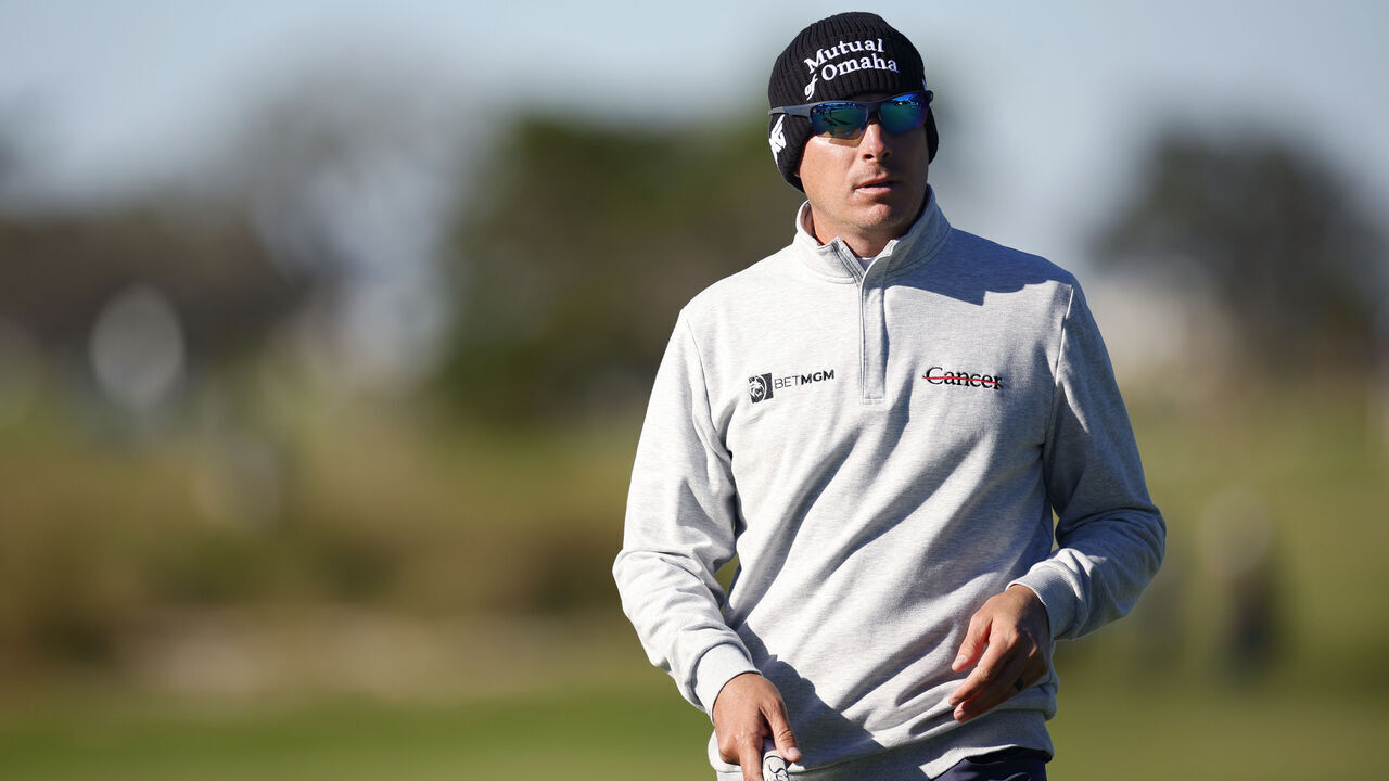 ST SIMONS ISLAND, GEORGIA - NOVEMBER 22: Joel Dahmen of the United States looks on from the 18th green during the second round of The RSM Classic 2024 on the Seaside course at Sea Island Resort on November 22, 2024 in St Simons Island, Georgia.