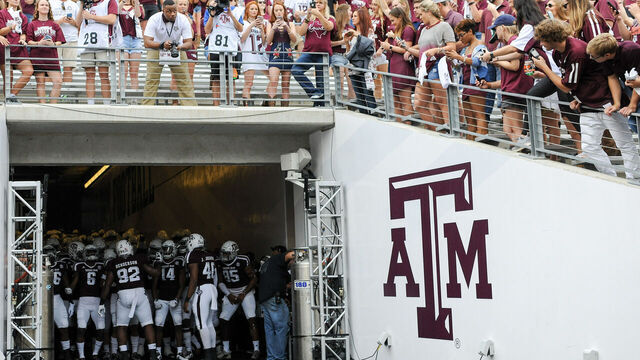 COLLEGE STATION, TX - NOVEMBER 04: Aggie fans await their team to enter the field from the tunnel before the football game between Auburn and Texas A&M on November 4, 2017 at Kyle Field in College Station, Texas.