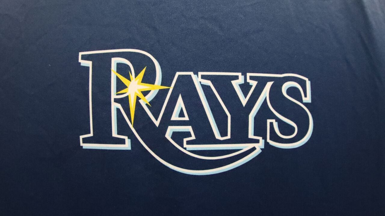 KANSAS CITY, MO - JULY 02: A view of the Tampa Bay Rays logo during an MLB game between the Tampa Bay Rays and Kansas City Royals on July 02, 2024 at Kauffman Stadium in Kansas City, MO.