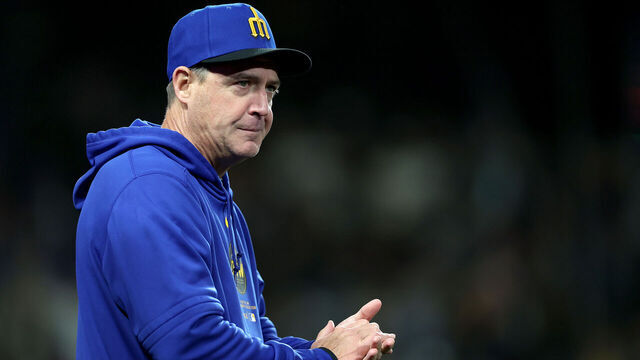 SEATTLE, WASHINGTON - SEPTEMBER 27: Manager Dan Wilson #6 of the Seattle Mariners looks on after the game against the Oakland Athletics at T-Mobile Park on September 27, 2024 in Seattle, Washington.