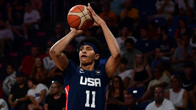 Chris Cenac, #11 of the United States of America (USA) in action during the FIBA U17 Basketball World Cup - Turkiye 2024 Final match between Italy and the United States of America (USA) at Sinan Erdem Dome in Istanbul, Turkey on July 7, 2024.