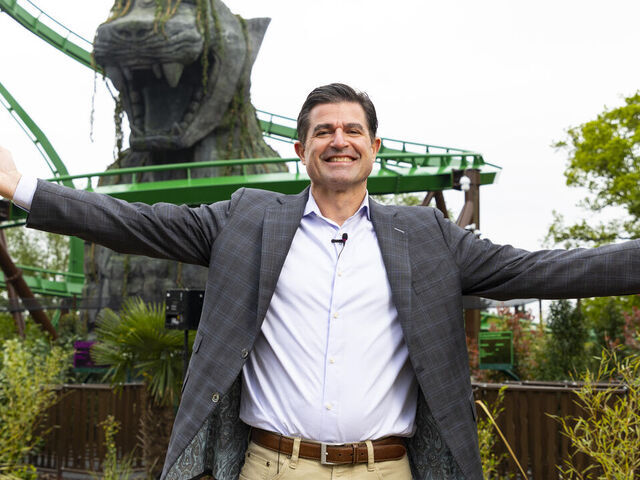 Scott O'Neil chief executive of Merlin entertainments arriving for the launch of the new themed land, World of Jumanji, at Chessington World of Adventures Resort, south west London, which opens to the public on Monday. Picture date: Saturday May 13, 2023.