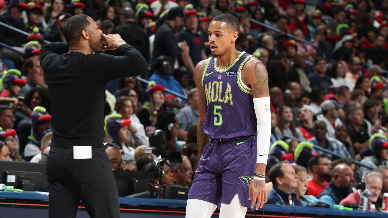 NEW ORLEANS, LA - NOVEMBER 27: Dejounte Murray #5 of the New Orleans Pelicans during the game against the Toronto Raptors during a regular season game on November 27, 2024 at the Smoothie King Center in New Orleans, Louisiana. Mandatory Copyright Notice: Copyright 2024 NBAE