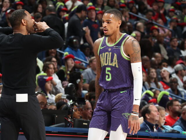 NEW ORLEANS, LA - NOVEMBER 27: Dejounte Murray #5 of the New Orleans Pelicans during the game against the Toronto Raptors during a regular season game on November 27, 2024 at the Smoothie King Center in New Orleans, Louisiana. Mandatory Copyright Notice: Copyright 2024 NBAE