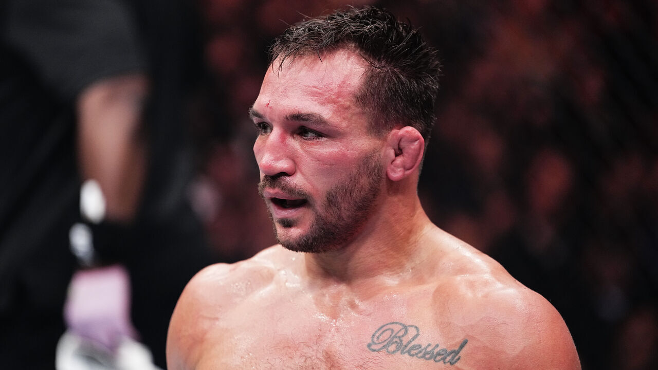 NEW YORK, NEW YORK - NOVEMBER 16: Michael Chandler reacts against Charles Oliveira of Brazil in a lightweight fight during the UFC 309 event at Madison Square Garden on November 16, 2024 in New York City.