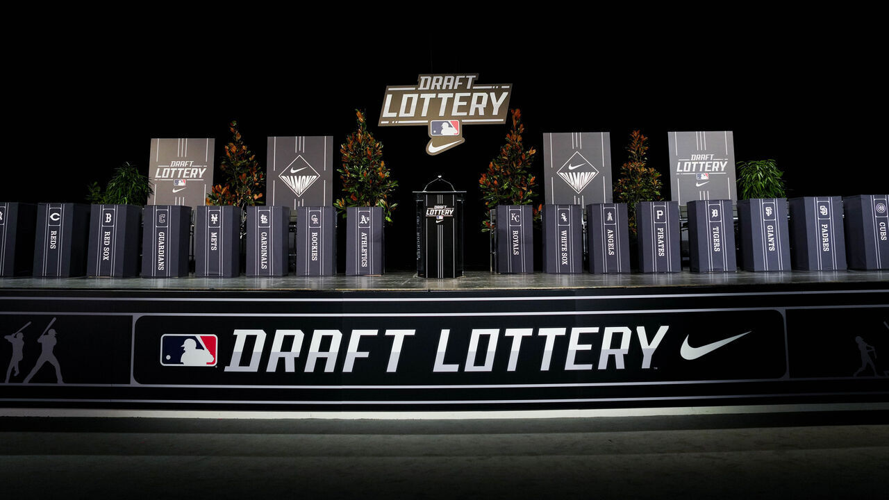 NASHVILLE, TN - DECEMBER 05: A general view of the stage during the 2024 MLB Draft Lottery presented by Nike at the 2023 MLB Winter Meetings at Gaylord Opryland Resort & Convention Center on Tuesday, December 5, 2023 in Nashville, Tennessee.