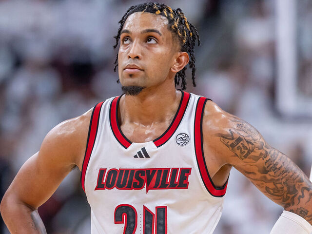 LOUISVILLE, KENTUCKY - NOVEMBER 9: Chucky Hepburn #24 of the Louisville Cardinals is seen during the game against the Tennessee Volunteers at KFC YUM! Center on November 9, 2024 in Louisville, Kentucky.