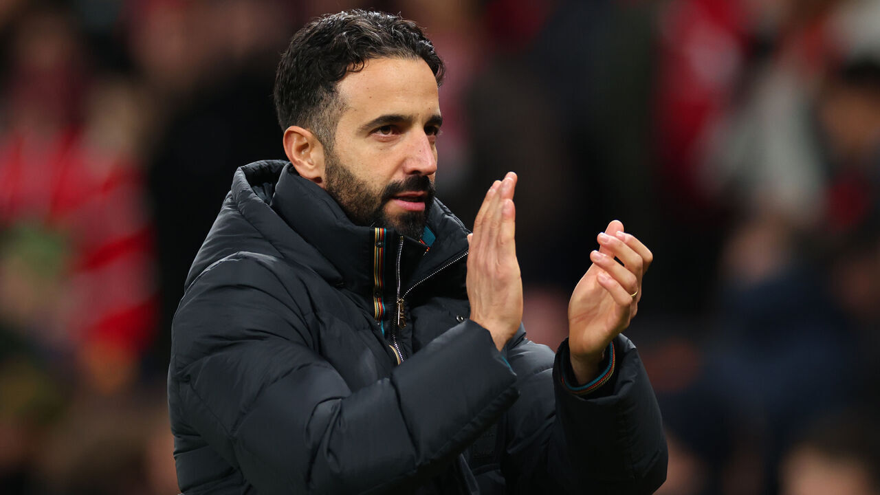 MANCHESTER, ENGLAND - NOVEMBER 28: Manchester United manager Ruben Amorim applauds the fans after the UEFA Europa League 2024/25 League Phase MD5 match between Manchester United and FK Bodo/Glimt at Old Trafford on November 28, 2024 in Manchester, England.
