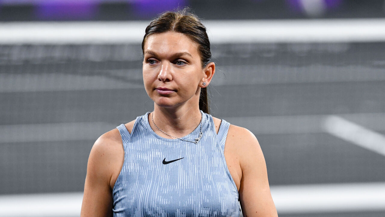 Simona Halep is in action during a tennis demo event for a sports festival in Cluj-Napoca, Romania, on June 15, 2024.