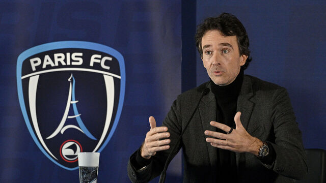ORLY, FRANCE - NOVEMBER 20: Antoine Arnault speaks to the media during the Paris FC press conference at Groupe ADP – Centre d’entrainement Paris FC on November 20, 2024 in Orly, France.