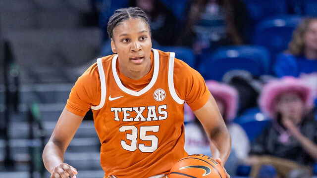CHICAGO, ILLINOIS - NOVEMBER 17: Madison Booker #35 of the Texas Longhorns brings the ball up court during the game against the DePaul Blue Demons at Wintrust Arena on November 17, 2024 in Chicago, Illinois.