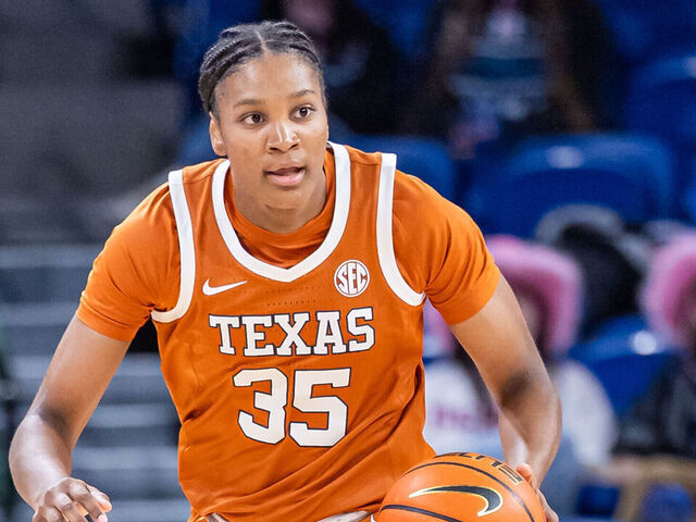 CHICAGO, ILLINOIS - NOVEMBER 17: Madison Booker #35 of the Texas Longhorns brings the ball up court during the game against the DePaul Blue Demons at Wintrust Arena on November 17, 2024 in Chicago, Illinois.