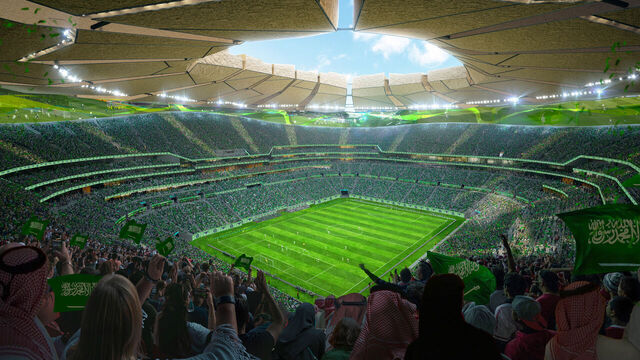 RIYADH, SAUDI ARABIA - NOVEMBER 18: (EDITOR’S NOTE: This Handout image was provided by a third-party organization and may not adhere to Getty Images’ editorial policy.) In this undated handout image released on November 18, 2024 by Populous, a digital rendering of the proposed King Salman Stadium in Riyadh, Saudi Arabia. With a proposed capacity of 92,000 people, the stadium – designed by Populous - is one of the proposed 2034 FIFA World Cup stadiums that may host the opening ceremony as well as the final.