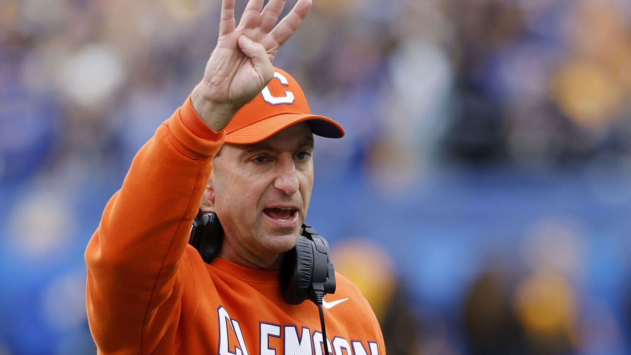 PITTSBURGH, PA - NOVEMBER 16: Clemson Tigers head coach Dabo Swinney looks on during a college football game against the Pittsburgh Panthers on November 16, 2024 at Acrisure Stadium in Pittsburgh, Pennsylvania.